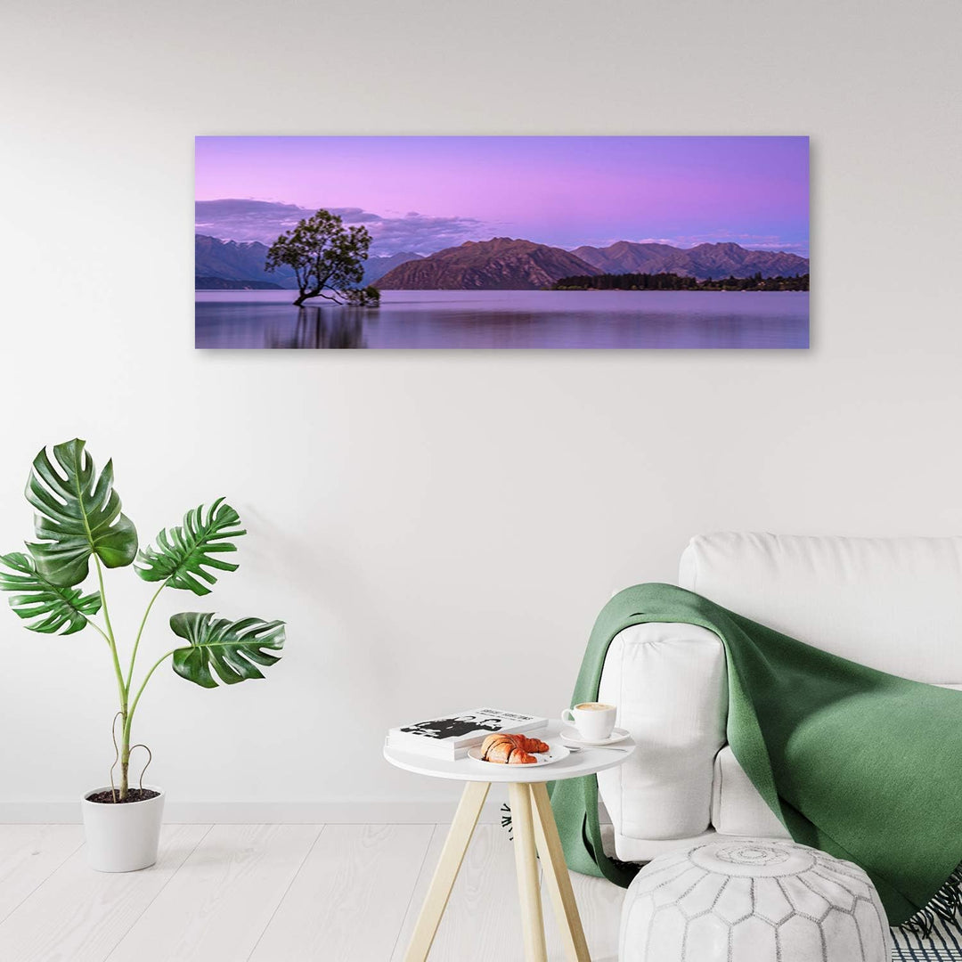Wanddeko See Bild Kunstdruck modern Landsdchaft Violett 90x30 cm Deko Paneel 90x30 cm Violett_c, Dek