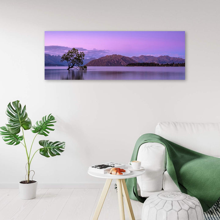 Wanddeko See Bild Kunstdruck modern Landsdchaft Violett 90x30 cm Deko Paneel 90x30 cm Violett_c, Dek