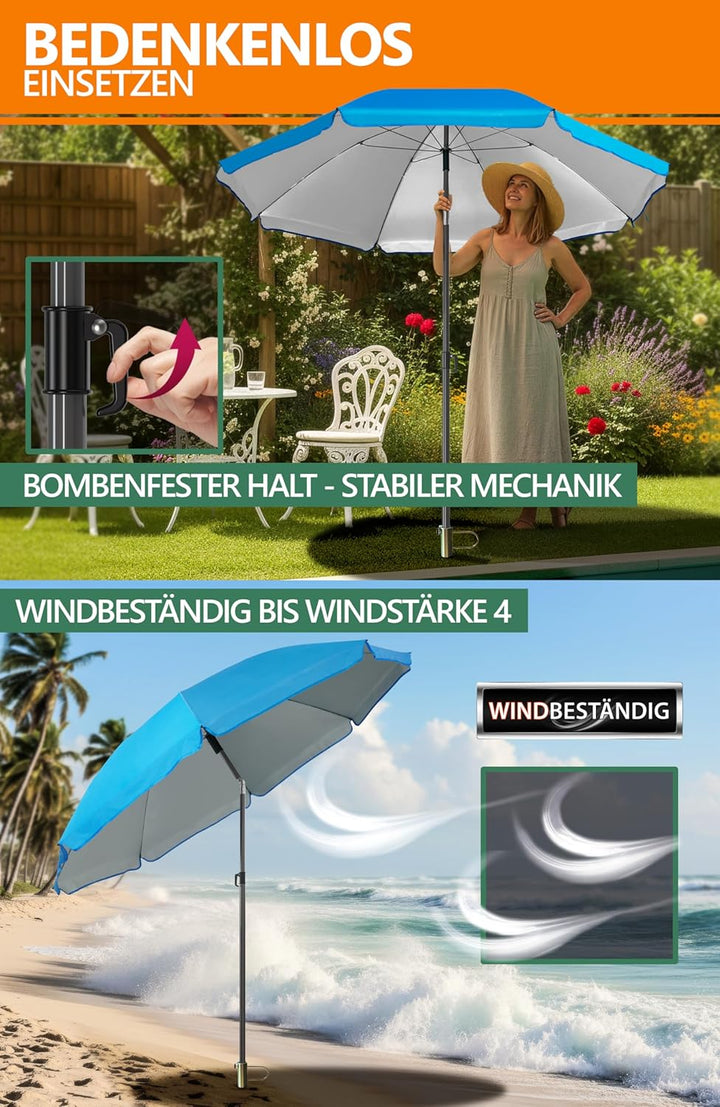 4smile SunnyJoy Sonnenschirm Strand 180 cm, 3er Set - Strandschirm windfest stabil in Himmelblau, in