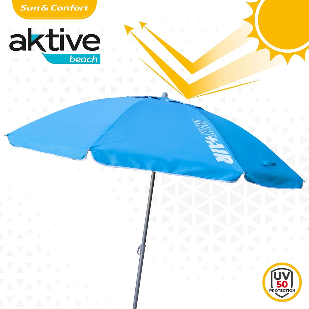 AKTIVE 62239 - Grosser Strandschirm Anti-Wind, Ultra Resistent, Kippstange, Inklusive Aufbewahrungst