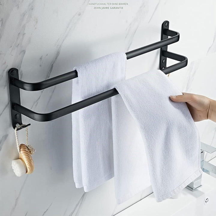 Badezimmer Handtuchhalter, Handtuchregal Schwarz Matt Handtuchstange mit Handtuchhaltern und Haken-D