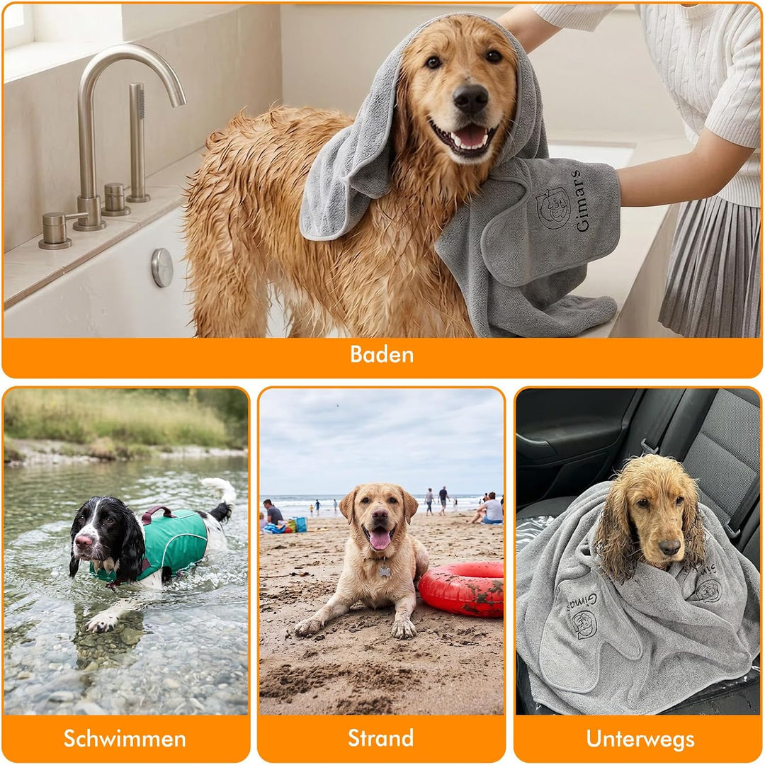 Gimars Thickened Pet Drying Towel with Gloves 90×50cm, 2 Pack, Gray 90×50cm 2er, 90×50cm 2er