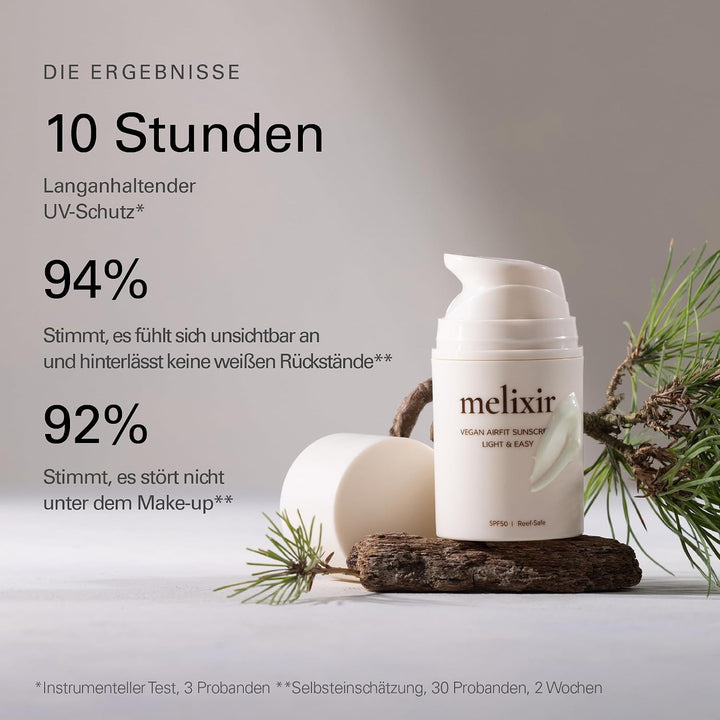 Melixir Veganer Airfit-Sonnenschutz LSF 50, koreanischer Sonnenschutz für das Gesicht, feuchtigkeits