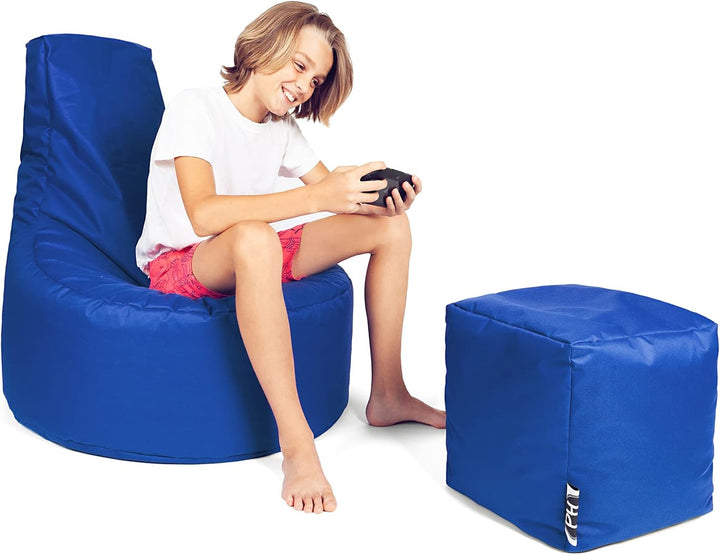 PATCH HOME Gamer Sessel inkl. Würfel Bean Bag Set Ø75cm, 30cm Sitzhöhe, 80cm Höhe + 35x35cm Würfel M