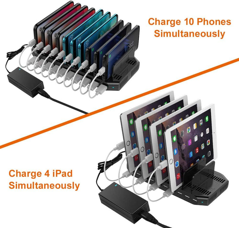 Alxum 60W USB Ladestation Mehrere Geräte 10 Ports Mehrfach Handy Tablet Ladestation für Mobiltelefon