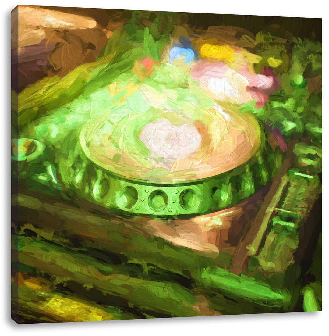 Pixxprint Grün beleuchteter DJ Pult als Leinwandbild/Grösse: 70x70 cm/Wandbild/Kunstdruck/fertig bes