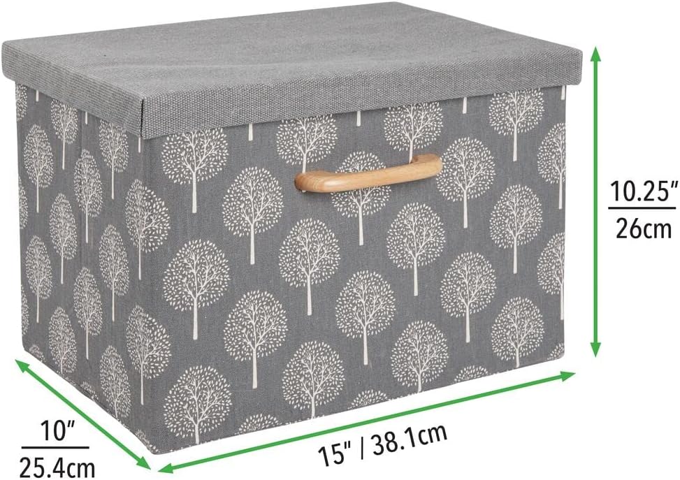 mDesign 2er-Set Aufbewahrungsbox – weich strukturierte Stapelbox mit Deckel und Holzgriff – stabile