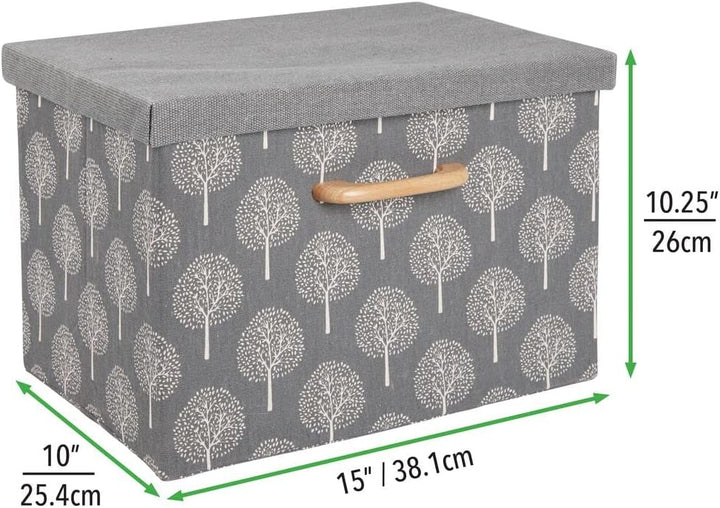 mDesign 2er-Set Aufbewahrungsbox – weich strukturierte Stapelbox mit Deckel und Holzgriff – stabile
