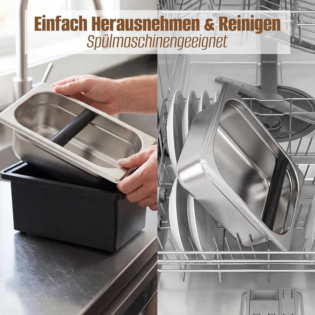 Abklopfbehälter für Siebträger, Espresso Klopfbox Edelstahl, Abschlagbox Knock Box mit stossdämpfend