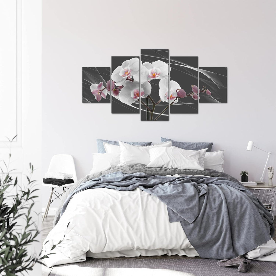Runa Art - Bilder Blumen Orchidee 200 x 100 cm 5 Teilig XXL Wanddekoration Design Rosa Grau 202951c