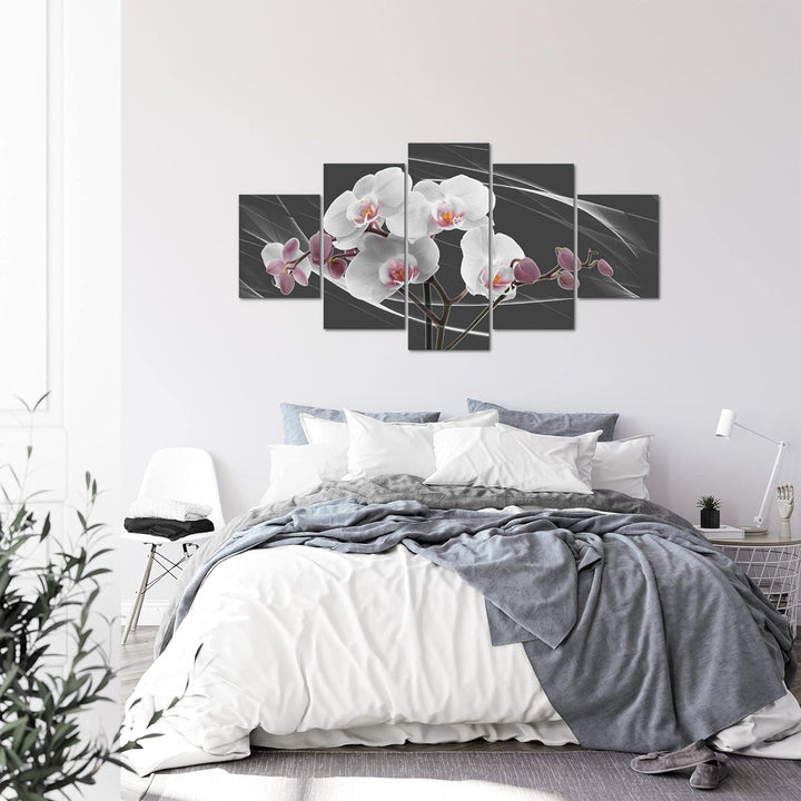 Runa Art - Bilder Blumen Orchidee 200 x 100 cm 5 Teilig XXL Wanddekoration Design Rosa Grau 202951c