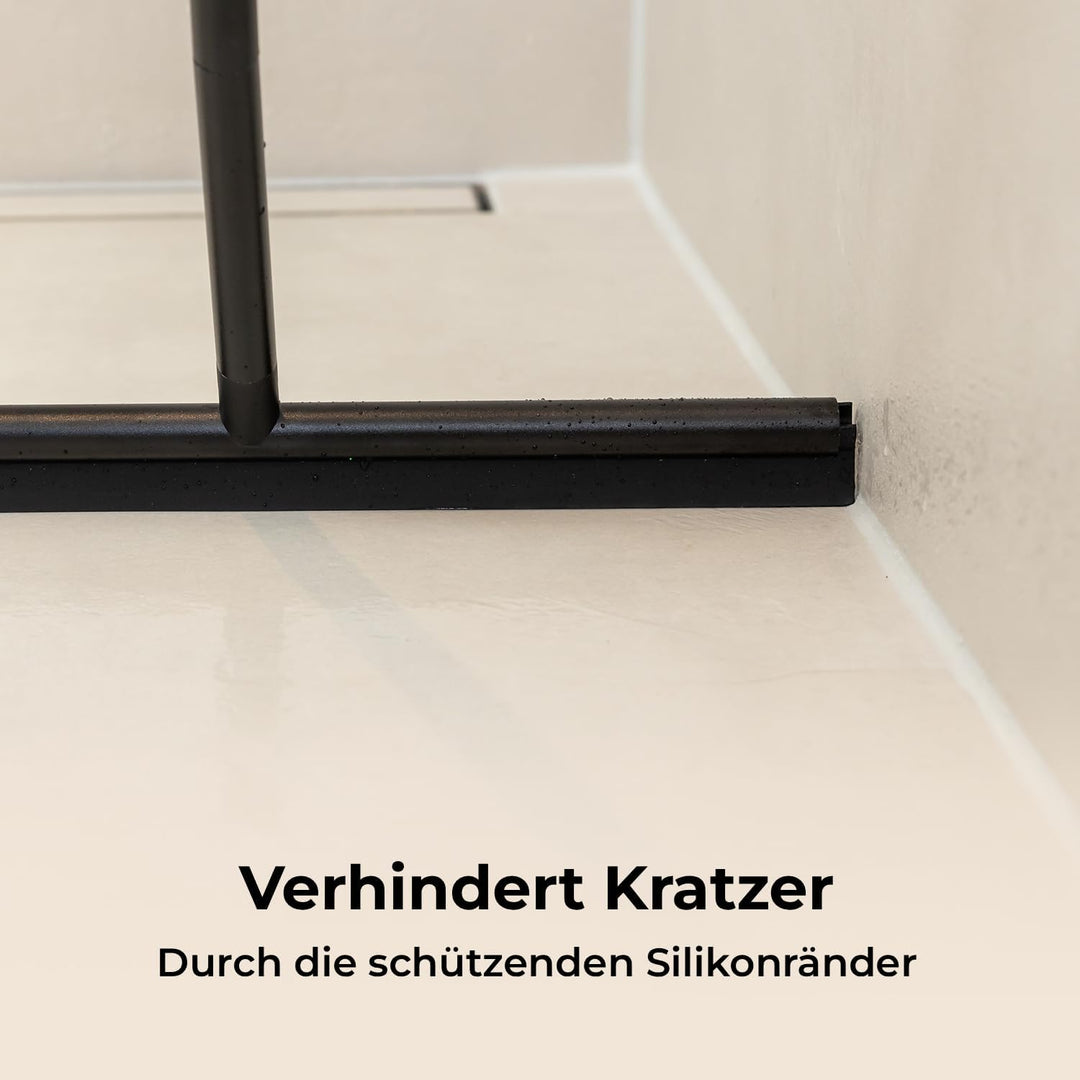 Sanova Luxus Silikon Abzieher Boden &amp; Duschabzieher Schwarz - 136 x 40 cm - Fliesen &amp; Duschwand Abzi