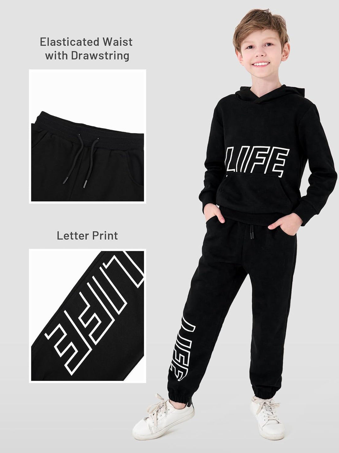 NATUST Kinder Trainingsanzug Jungen Mädchen Sportanzug Einfarbig Sweat Jogginganzug 120 Schwarz, 120
