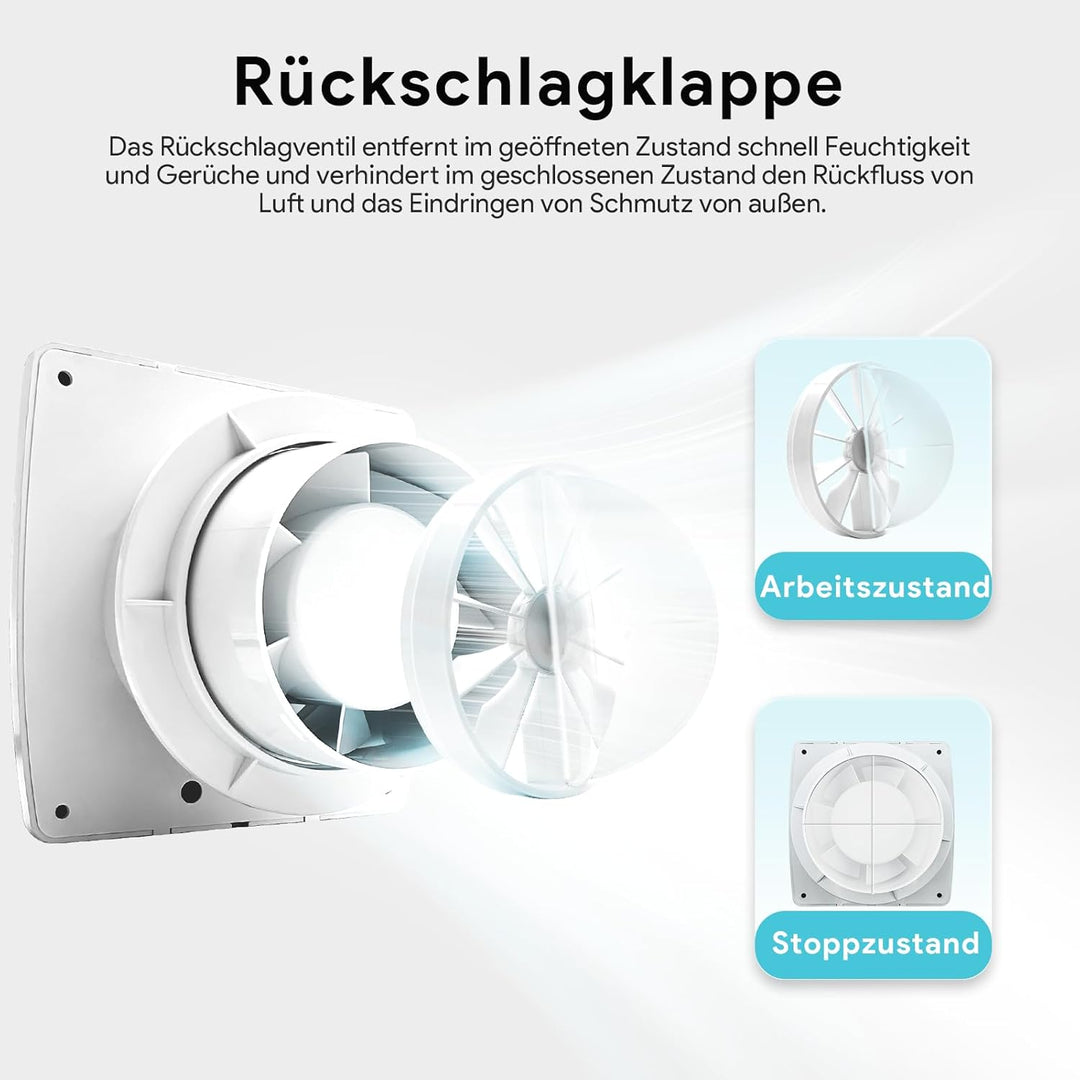 Badlüfter 100mm, ≤34db Leiser und Leistungsstarker Abluftventilator, 12W 95m³/h IPX4 Wandventilator