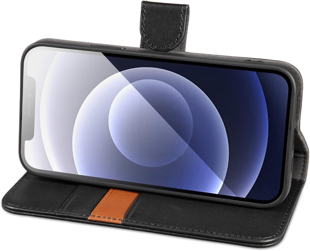 LENSUN Echtleder Hülle für iPhone 12, iPhone 12 Pro Handyhülle [Echtes Leder][Magnetverschluss][RFID