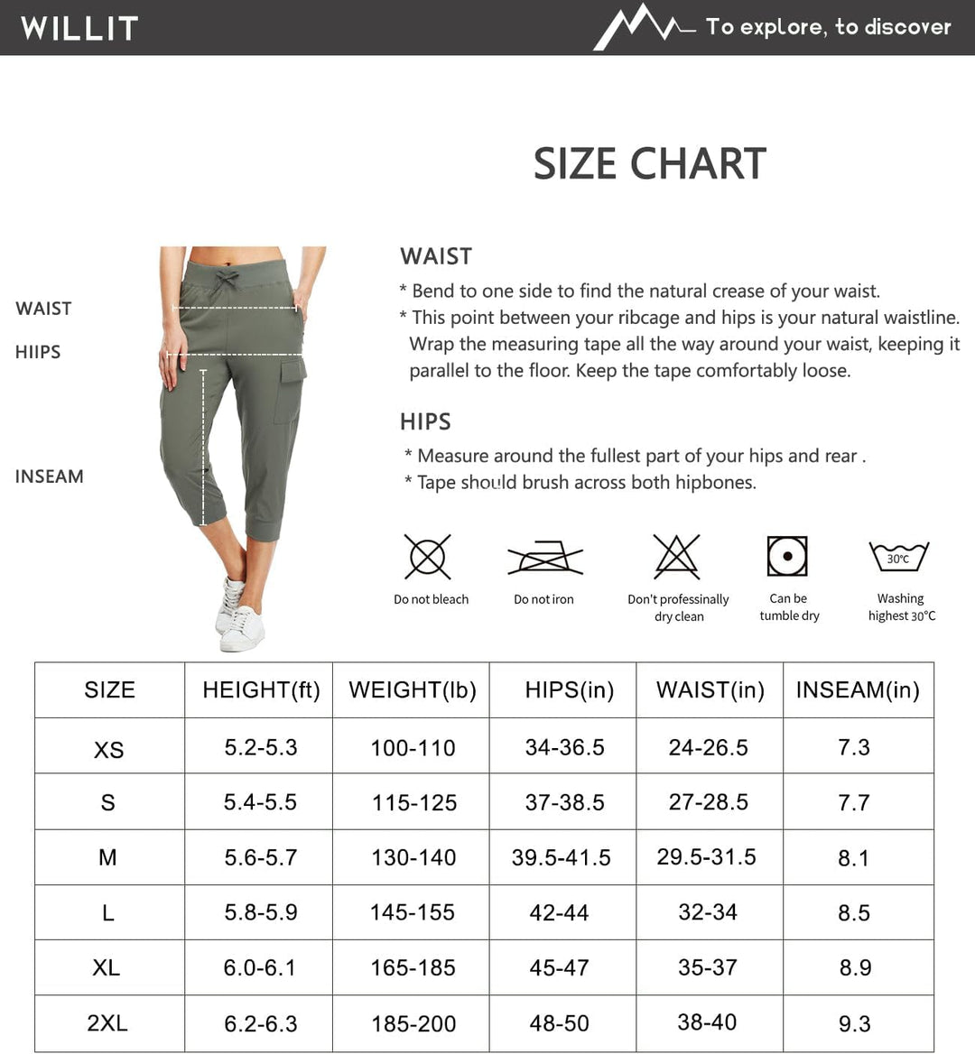 WILLIT Damen Caprihose, leicht, für Workout, Outdoor, Athletik, wasserabweisend, LSF 50+ S Schwarz,
