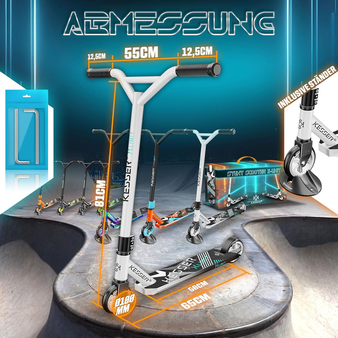 KESSER® Stunt Scooter X-Limit - 360° Lenkung Robuster Funscooter Stuntscooter mit ABEC 9 Kugellagern