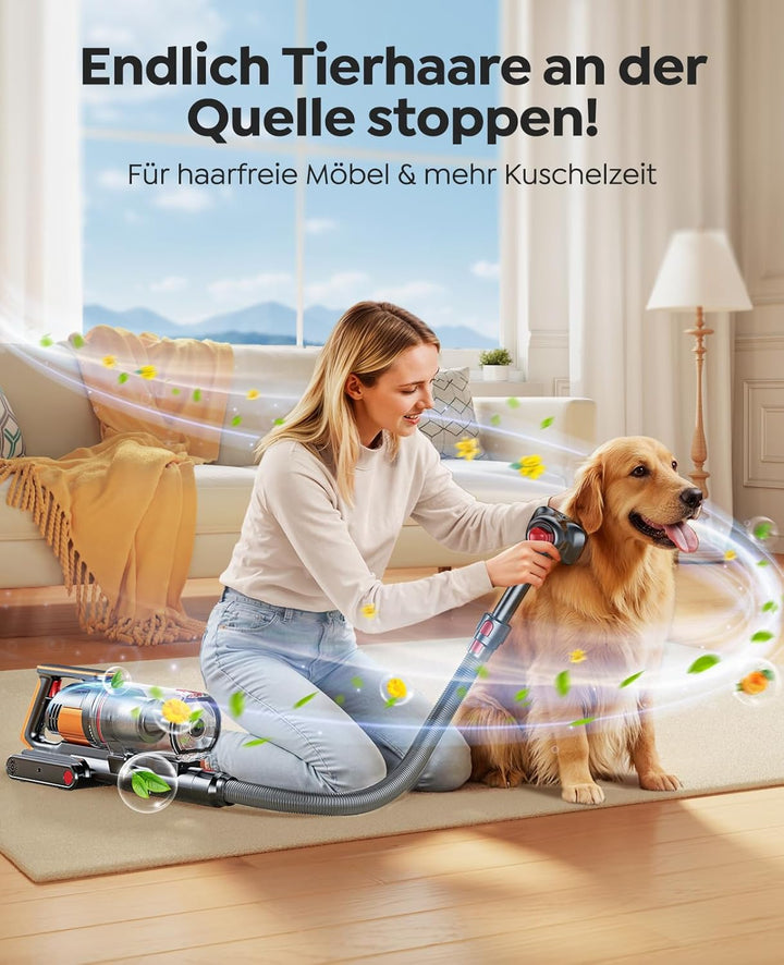 Fieety Akku Staubsauger 600W/50kPa/65Min, Staubsauger Kabellos mit Tierpflegebürste, 1M Schlauch, Wa