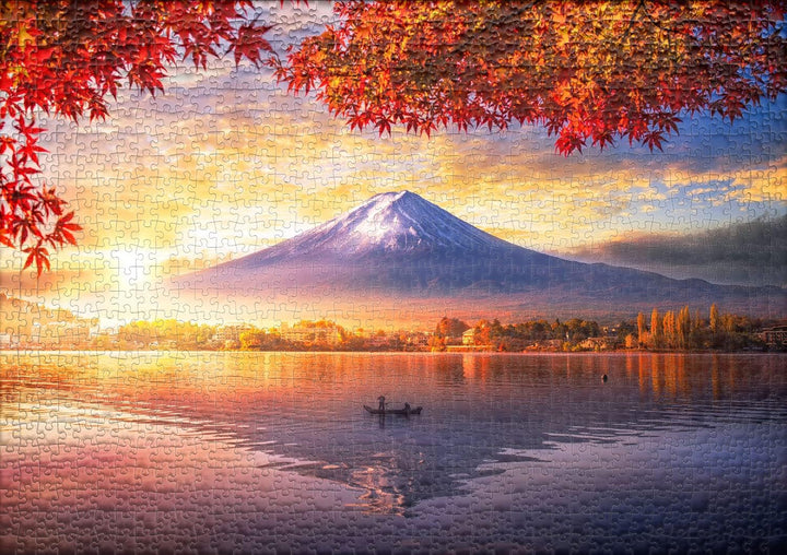 Ulmer Puzzleschmiede - Puzzle „Kawaguchiko am Fuji“ - Klassisches 1000 Teile Puzzle – Landschafts-Mo