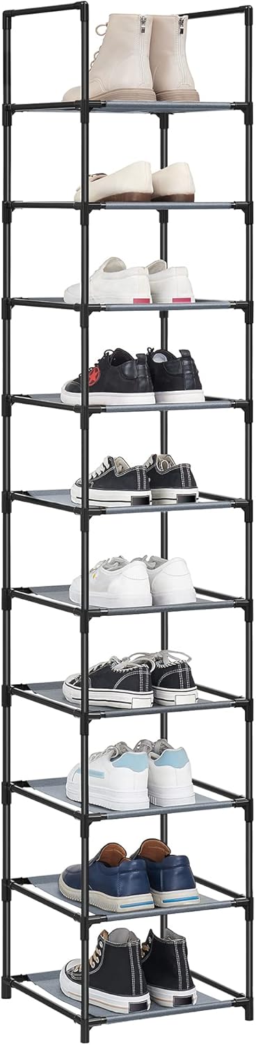 SONGMICS Schuhregal, 10 Ebenen, Schuhablage, Schuhaufbewahrung, schmal, 33 x 33 x 173 cm, Metallgest