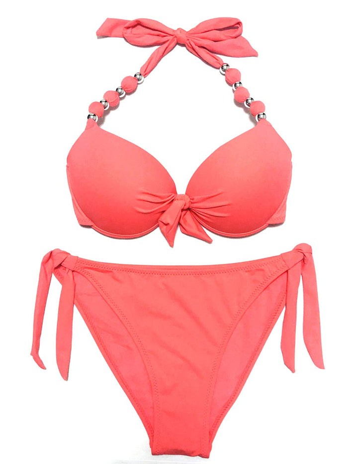 EONAR Damen Seitlich Gebunden Bikini Sets Abnehmbar Bademode Push up Bikinioberteil mit Nackenträger