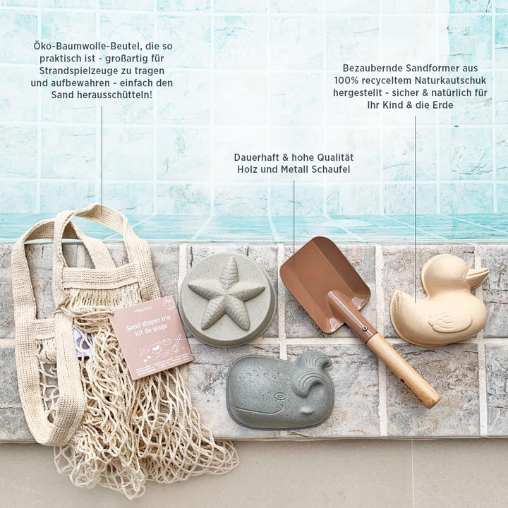 Hevea Natural Rubber Sand Shaper Trio - Eco-Friendly Beach Toys for Kids | Fun Sea Life Figures | Li