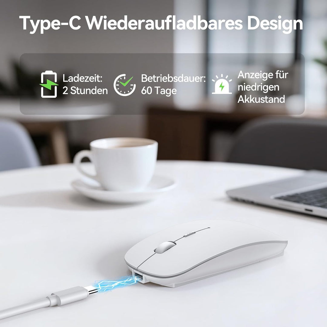 TECKNET Bluetooth Maus, Kabellose Maus mit 4800/3200/2400/1600/1200/800 einstellbare DPI, 2.4G USB F