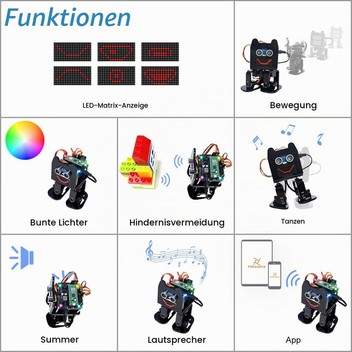 Freenove Bipedal Robot Kit for Raspberry Pi Pico W (Included) (Compatible with Arduino IDE), LED Mat