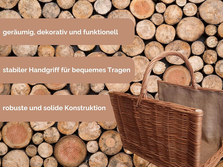 Ogrodzenia Wiklinowe Grosser Kaminholzkorb 50 x 35 cm Holzkorb für Kaminholz - Design Henkelkorb Gef