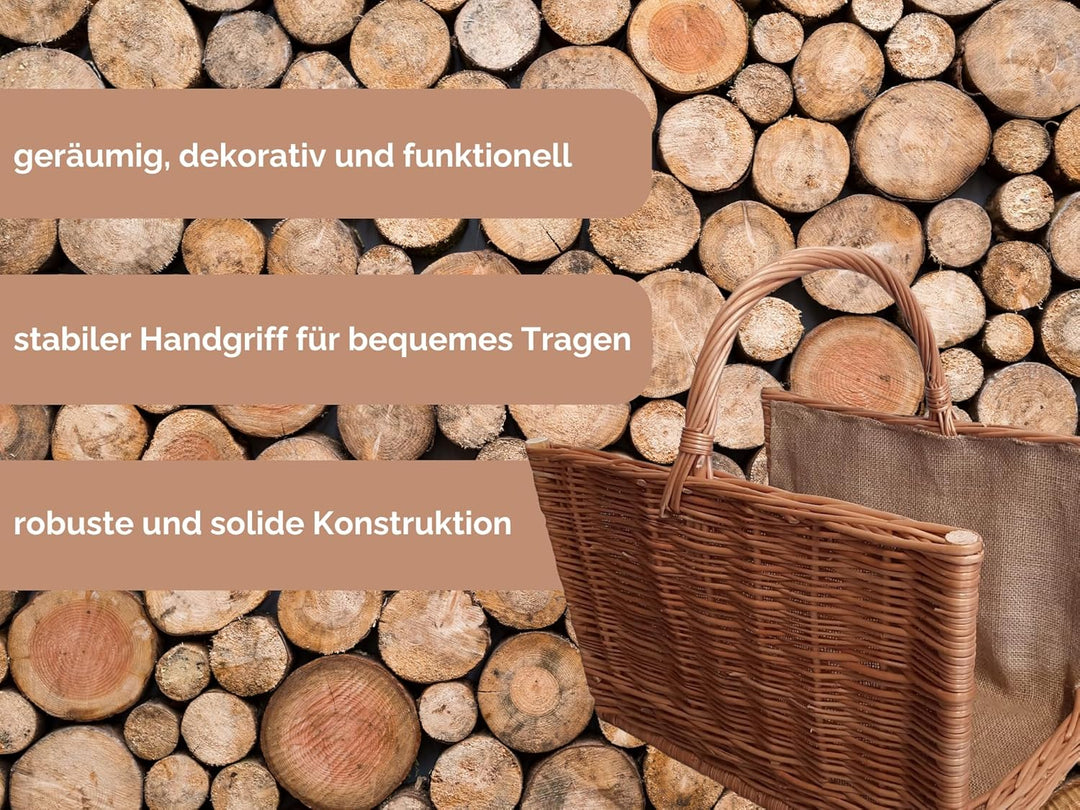 Ogrodzenia Wiklinowe Kleiner Kaminholzkorb 47 x 30 cm Holzkorb für Kaminholz - Design Henkelkorb Gef