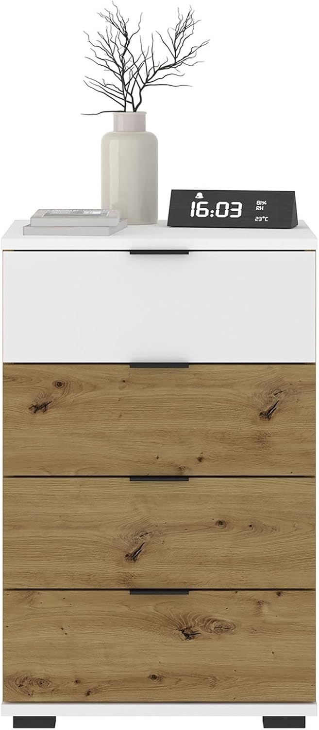 CARO-Möbel Nachttisch Piano Artisan Eiche/weiss, Nachtkommode für Boxspringbetten, Nachtschrank mit