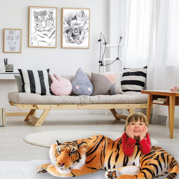 TE-Trend 18789 Plüschtier Tiger Kuscheltier Stofftiger lebensechte Raubkatze liegend Dschungel Stepp