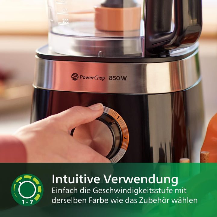 Philips HR7530/10 Küchenmaschine Viva Collection (850 W, 29 Funktionen, 2L Füllkapazität, 2-in-1 Sch