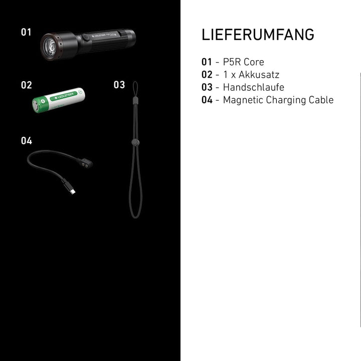 Ledlenser P5R Core kompakte Taschenlampe LED, 500 Lumen, aufladbar mit 14500 Lithium Akku, wasserdic