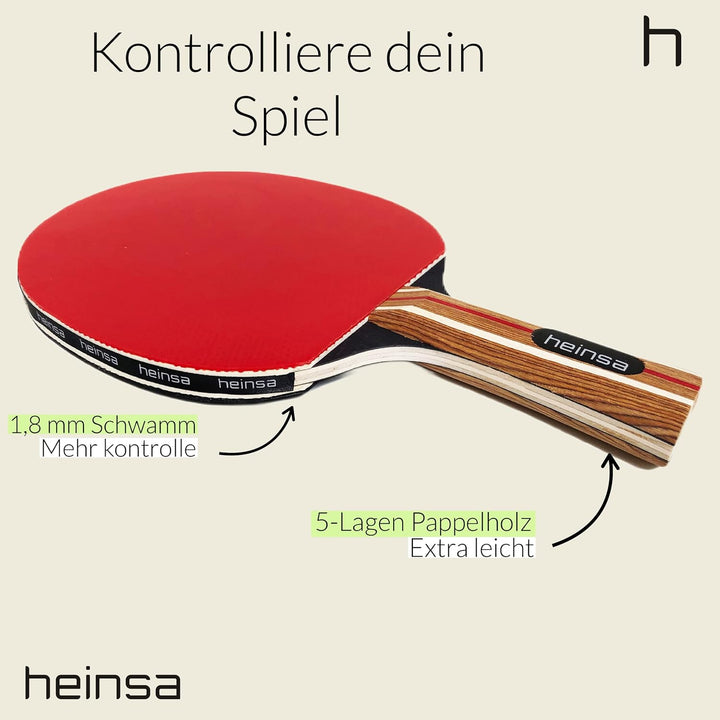 heinsa Tischtennisschläger Set, Tischtennisschläger Profi Set - Tischtennis Set mit Tasche und Tisch