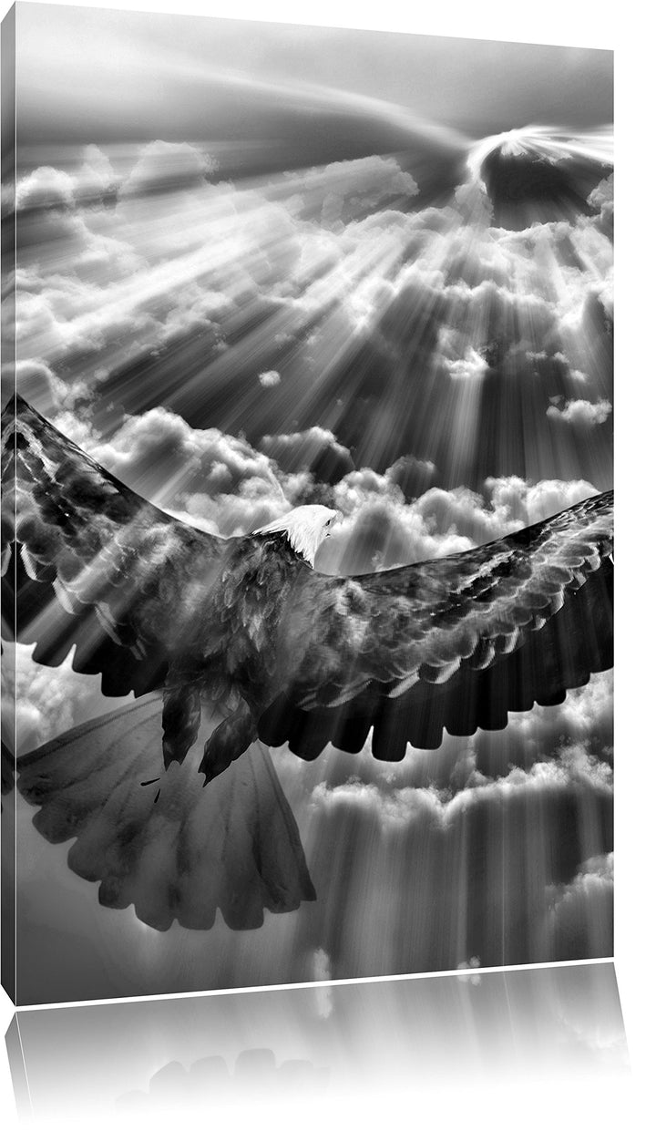 Pixxprint Adler über den Wolken als Leinwandbild | Grösse: 100x70 cm | Wandbild | Kunstdruck | ferti