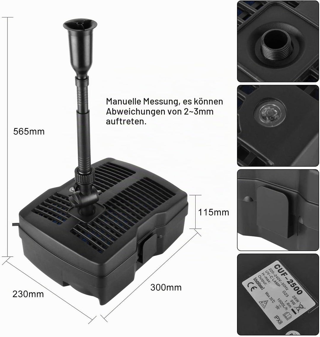 YAOBLUESEA 4 in 1 Teichpumpe Springbrunnenpumpe mit Filter UV-Klärer,Wasserspielpumpe Bachlaufpumpe,