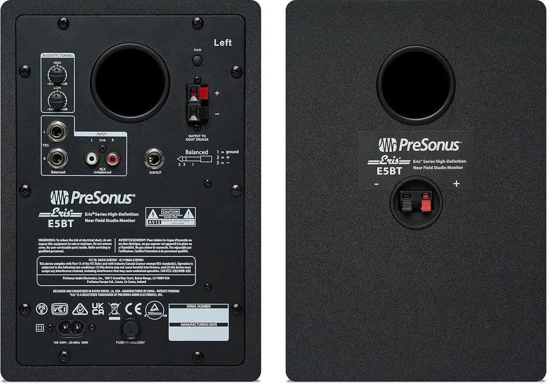 PreSonus Eris 5BT Gen 2 – 5" Desktop-Aktivlautsprecher mit Bluetooth für Multimedia, Gaming und Musi