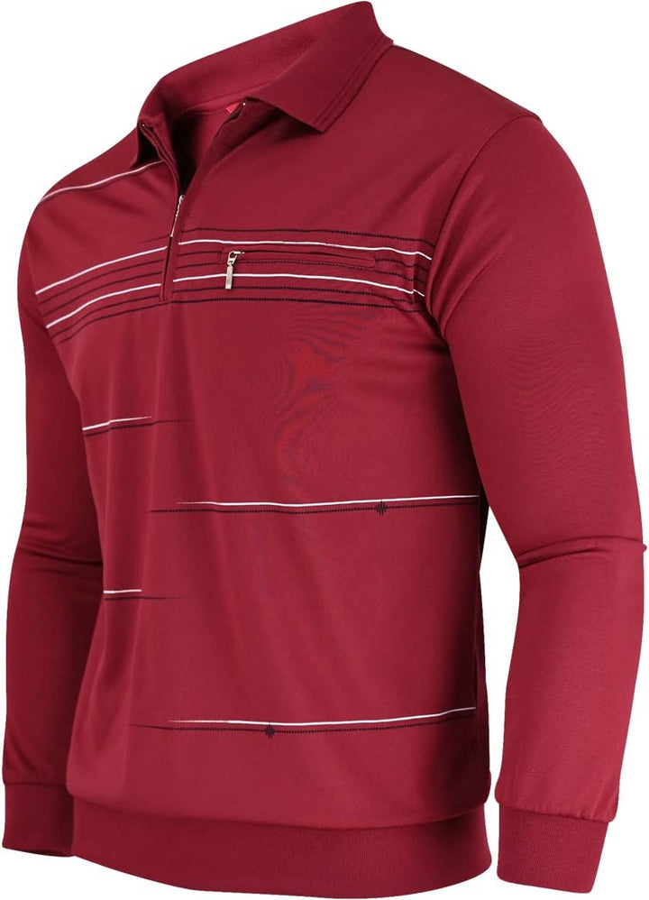 Soltice Herren Langarm Poloshirt mit Brusttasche, Polohemd mit kariert, Gestreiftem Kragen, Blousons