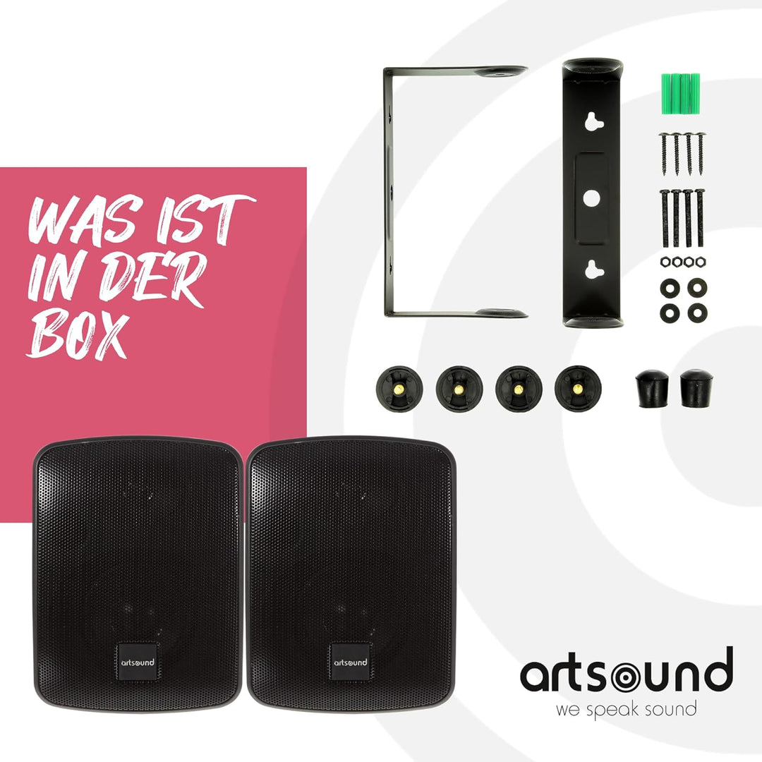 Artsound ASW65.2, 2er-Set wasserdichte Lautsprecher, 2-Wege-HiFi-Lautsprecher, 20-140 Watt, mit Wand