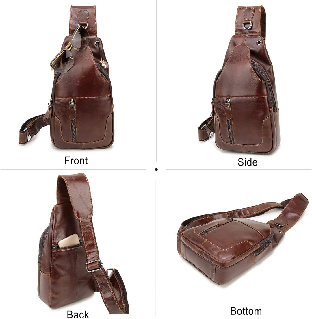 FANDARE Retro Brusttasche Leder Sling Bag Schultertasche Herren Damen Umhängetaschen Sporttasche für