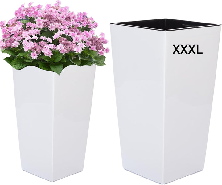 MELTOM Pflanzkübel aus Kunststoff in Hochglanz Farbe: Weiss mit Herausnehmbaren Einsatz, BxTxH in cm
