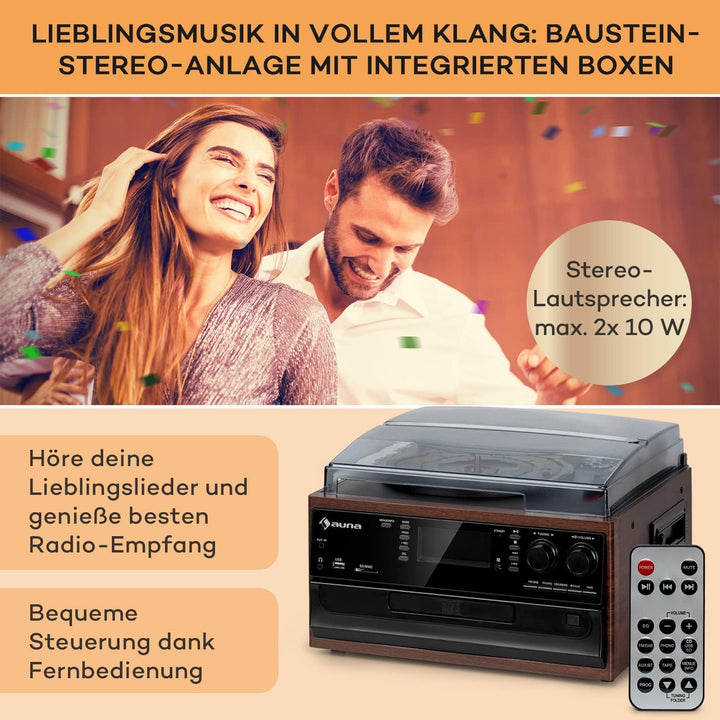 Auna Plattenspieler für Schallplatten, Plattenspieler mit Lautsprecher, CD-Player, USB & DAB Radio,