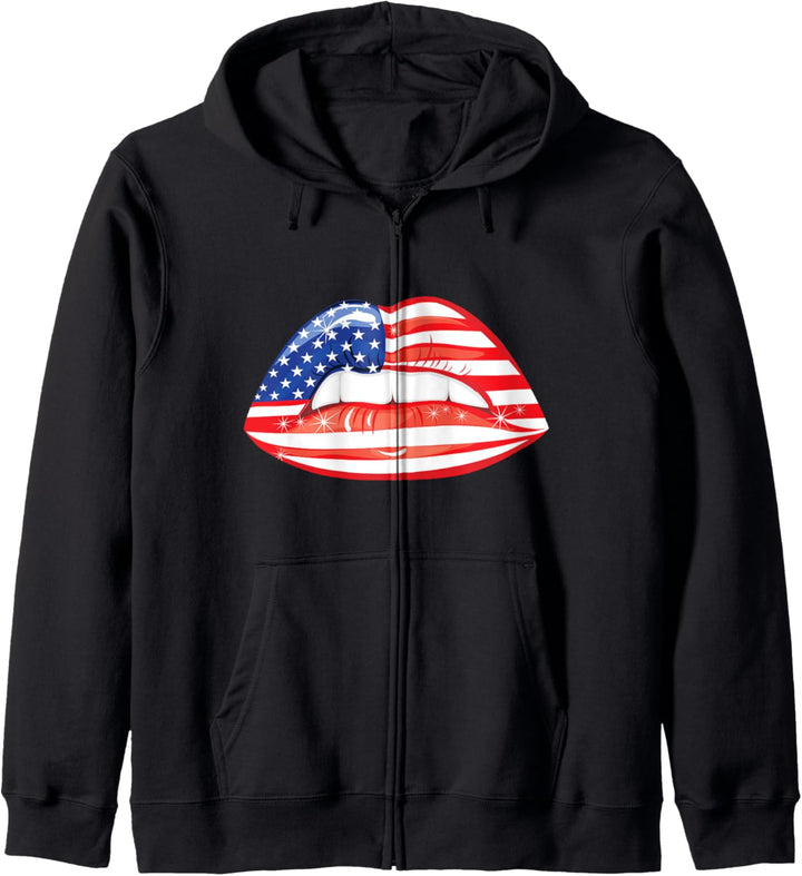 USA Amerikanische Lippen Flagge Patriotisch 4. Juli Kapuzenjacke