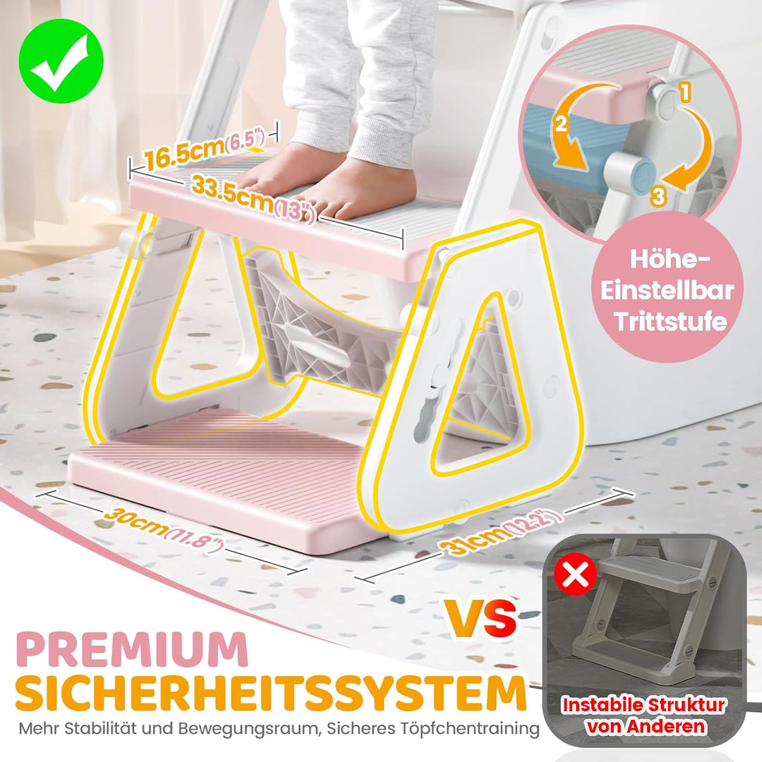 Orzbow Toilettensitz Kinder mit Treppe, Stabil Kinder Toilettensitz mit Dreiecksstruktur, Verlängert