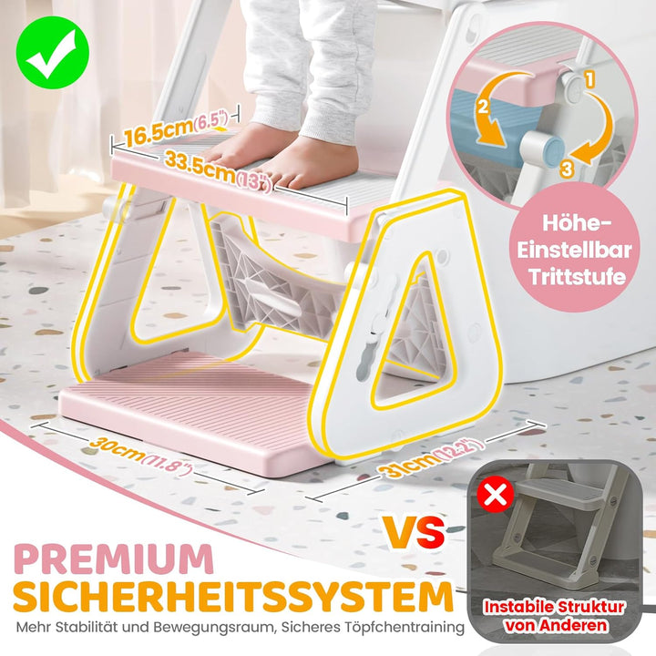 Orzbow Toilettensitz Kinder mit Treppe, Stabil Kinder Toilettensitz mit Dreiecksstruktur, Verlängert