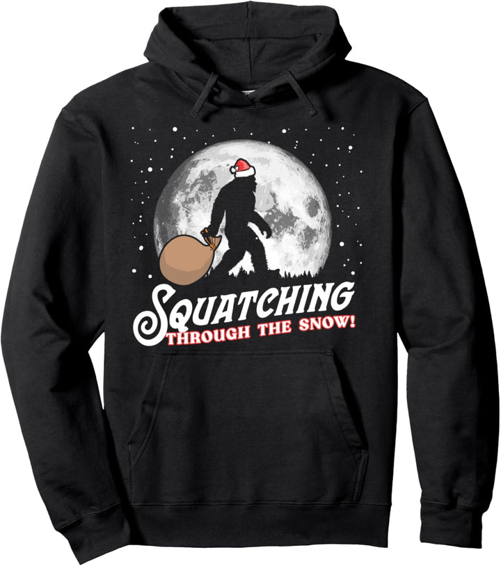 Squatching Through The Snow Funny Bigfoot Christmas Santa Pullover Hoodie
