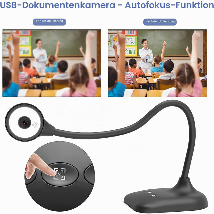 PAKOTOO USB Dokumentenkamera & Visualizer Schule im A3-Format, 3-stufige LED-Leuchten, Bildumkehrung