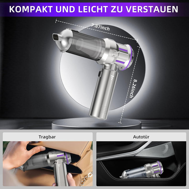 Handstaubsauger, 22000Pa 4-in-1 Handstaubsauger Akku Kabellos mit 1-Knopf-Selbstentleerung, Bürstenl