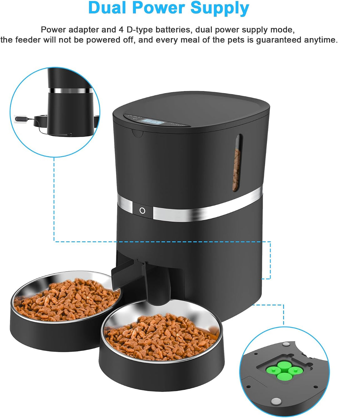 WellToBe Smart Futterautomat Katze &amp; Hund, WiFi Automatischer Futterspender für 2 Katze, Pet Feeder